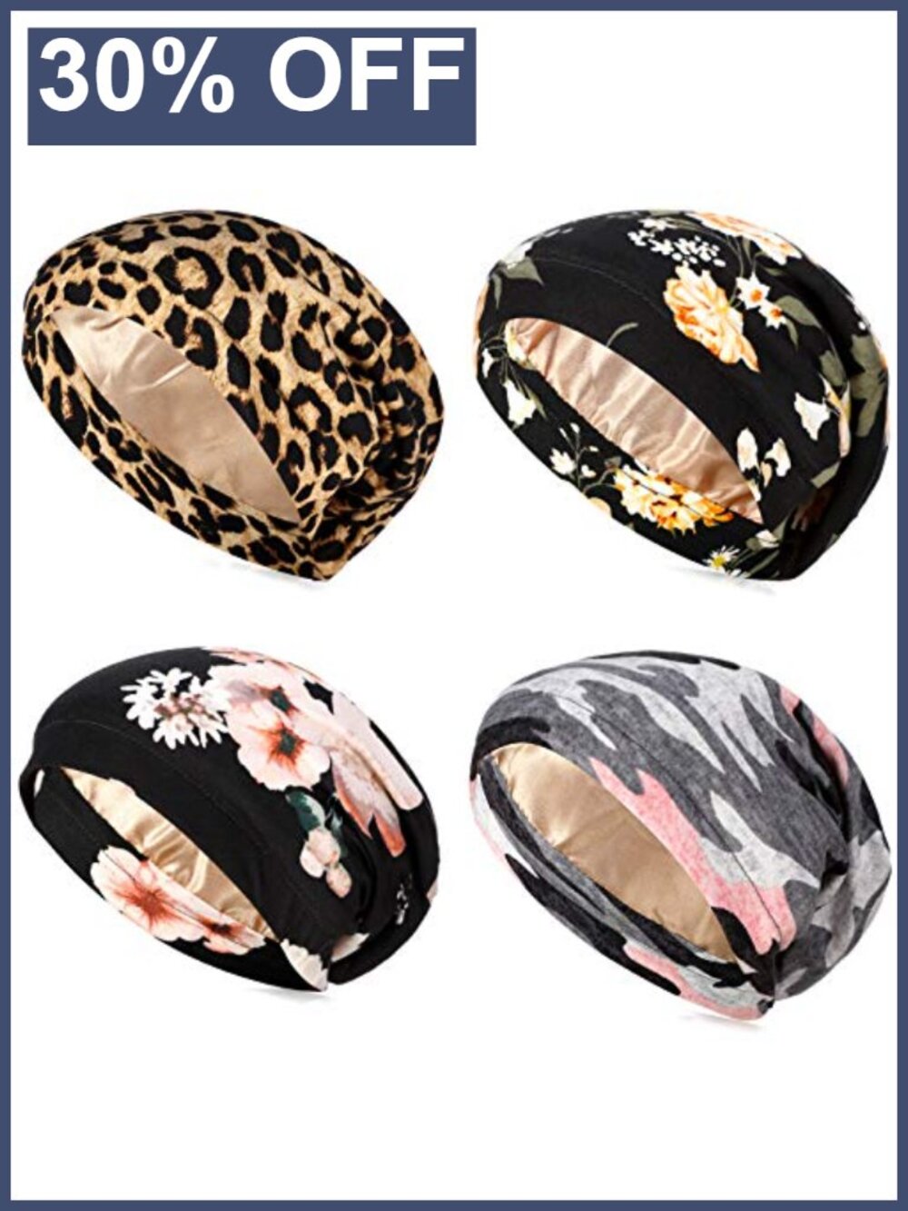 Satin Lined Sleep Cap for Women Cotton Adjustable Hair Bonnet Head Wrap